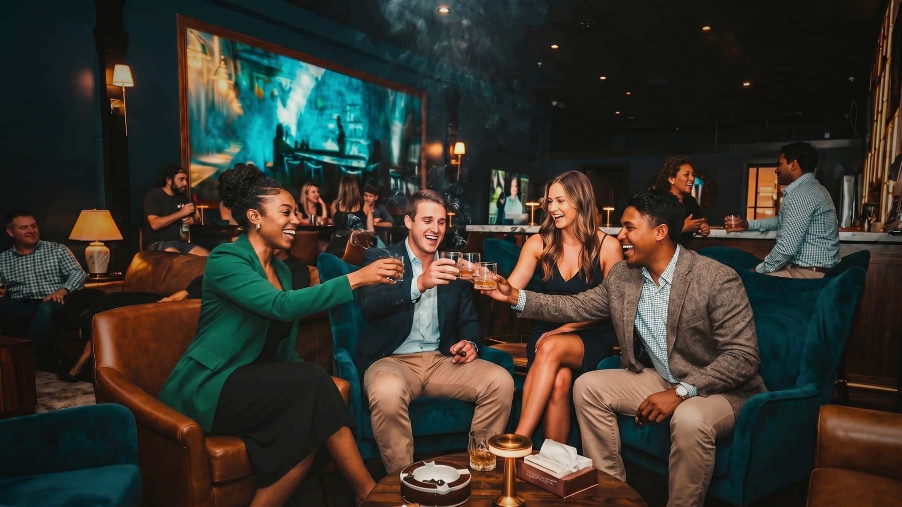 Guests Toasting With Cigars At Humidor On Austin In Downtown Waco
