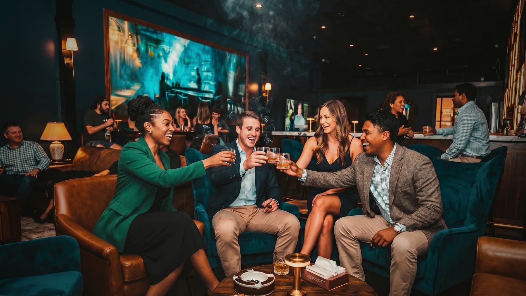 Guests Toasting With Cigars At Humidor On Austin In Downtown Waco