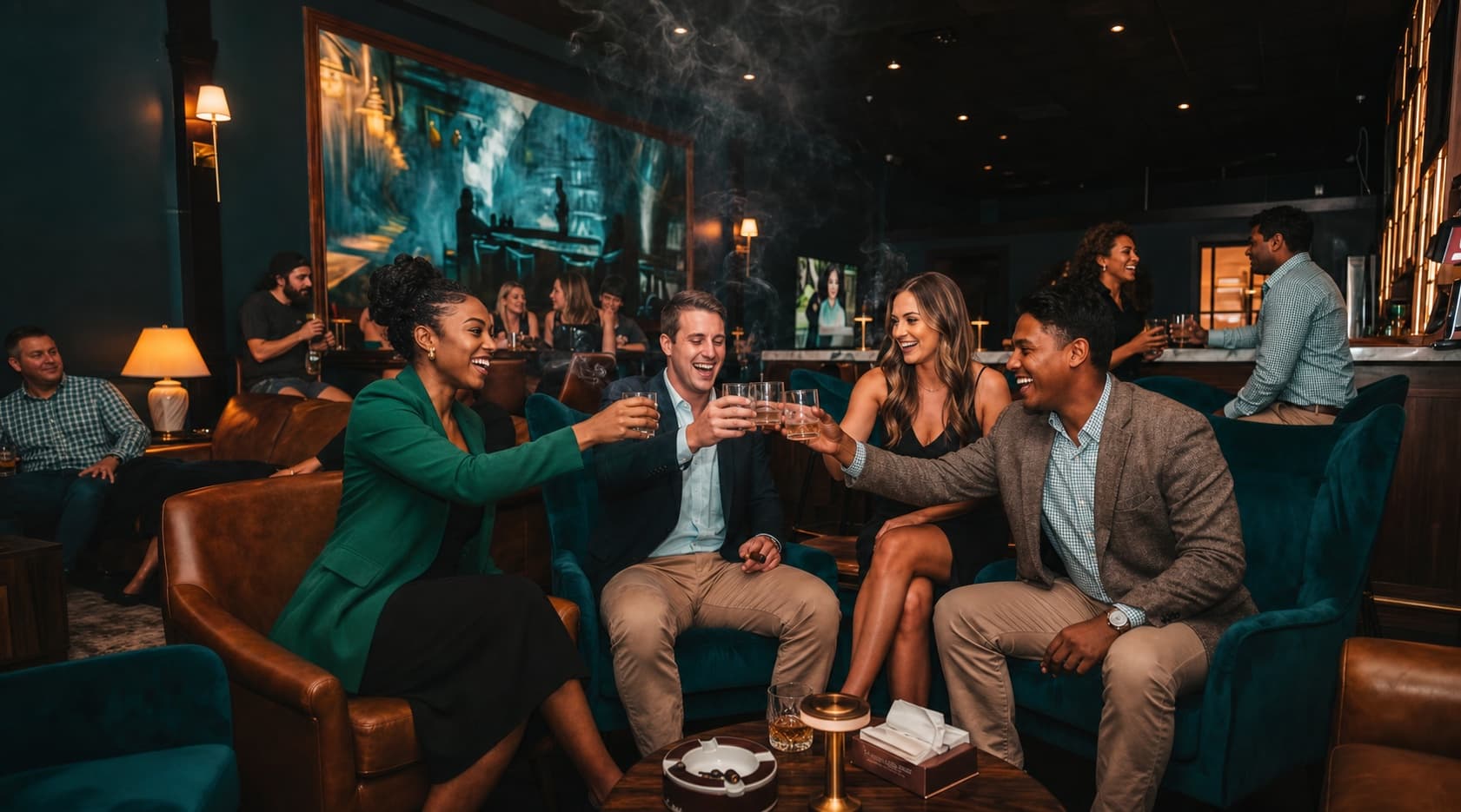 Guests Toasting And Enjoying Cigars Inside The Humidor On Austin Lounge In Downtown Waco