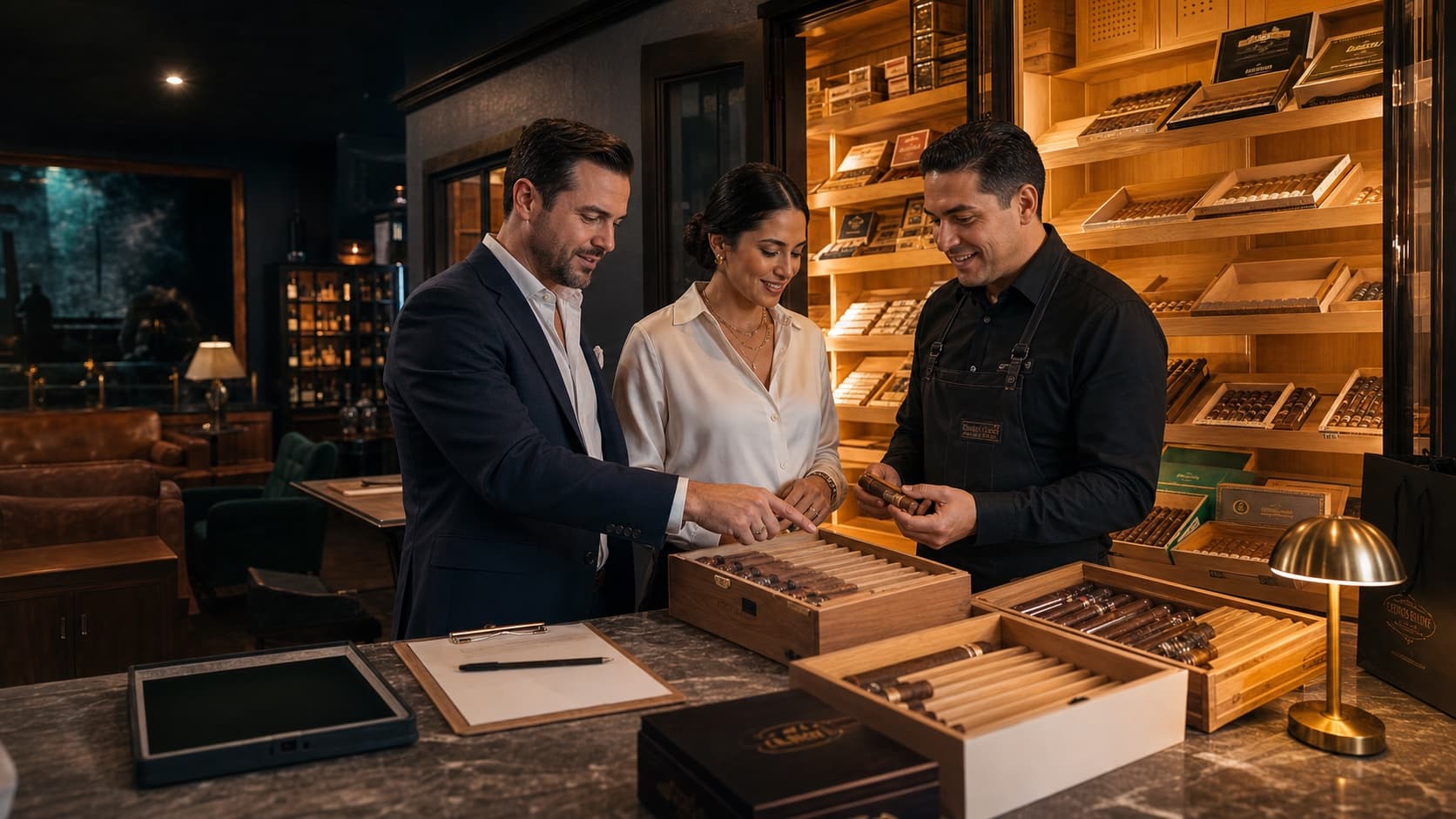 Wholesale Account Buyers Selecting Cigar Boxes With Humidor On Austin Staff