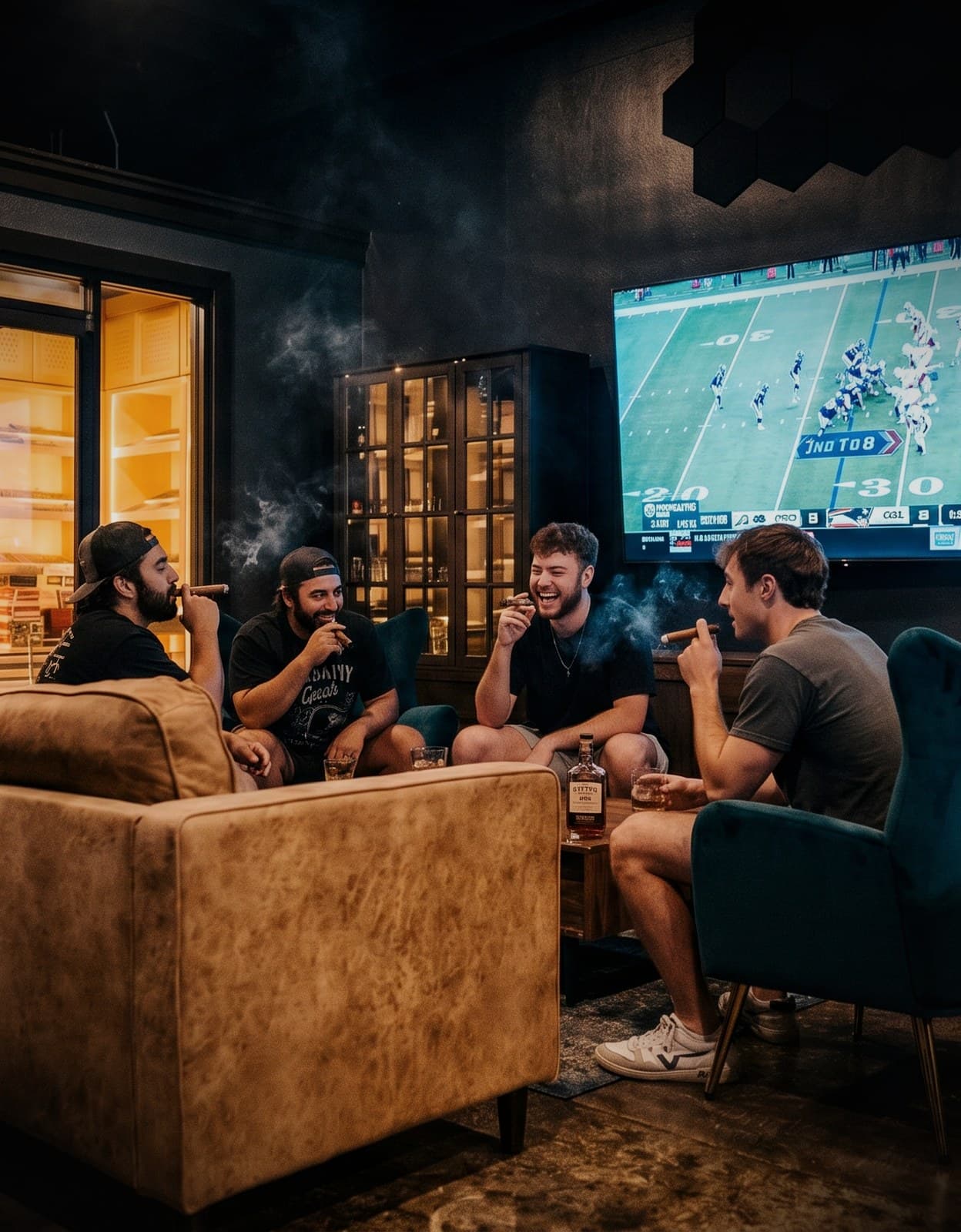 Members Watching A Game From The Private Couch Lounge At Humidor On Austin