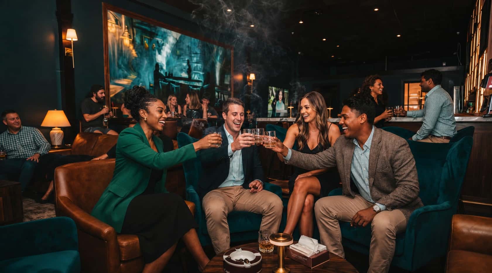 Guests enjoying their first evening at Humidor On Austin in downtown Waco
